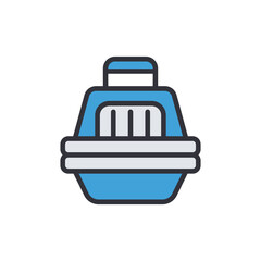 Stylized Pet Carrier Illustration In Blue And White On Transparent