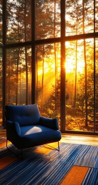 Fototapeta Sunset Forest View from Armchair.
