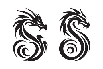 tribal dragon tattoo silhouette vector illustration.