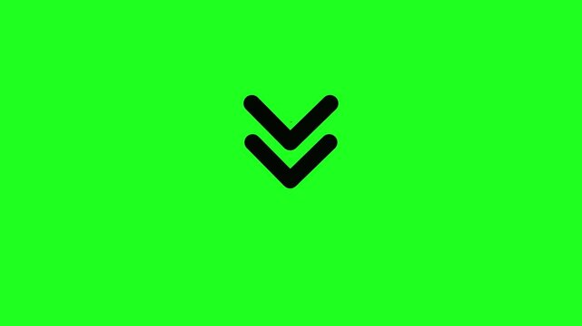 Double chevron down arrow icon for scrolling or downloading on green screen background