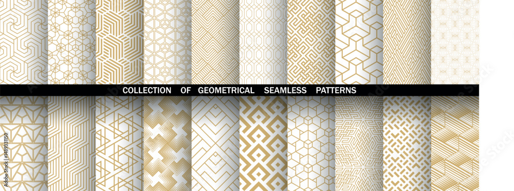 Leinwandbilder geometric set of seamless golden and white patterns. simple vector graphics