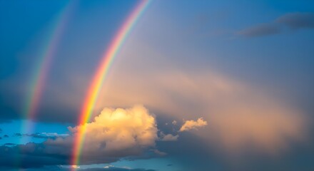 Fototapeta premium Vibrant Rainbow Arching Over Serene Blue Sky and Soft Clouds