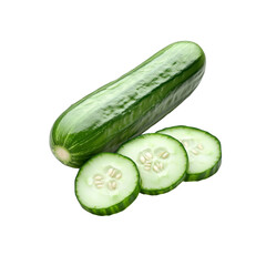 Fresh Green Cucumber with Slices Isolated on Black Background
