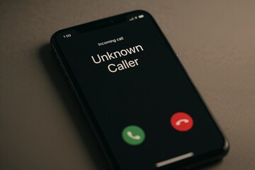 Incoming call from unknown caller displayed on smartphone screen  