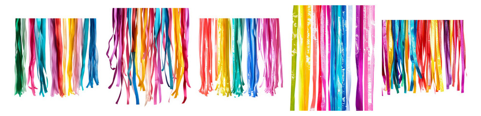 Colorful Streamers for Festive Celebrations and Events Decorations, Isolated on Transparent, white background