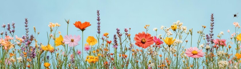 environmental conservation wildlife protection eco-friendly practices. Restored prairie with wildflowers and insect pollinators in motion