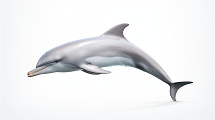 A beautiful grey bottlenose dolphin gracefully posed on an isolated white background 