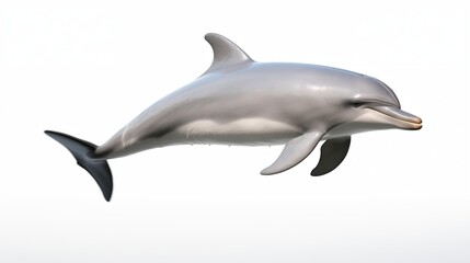 A beautiful grey bottlenose dolphin gracefully posed on an isolated white background 