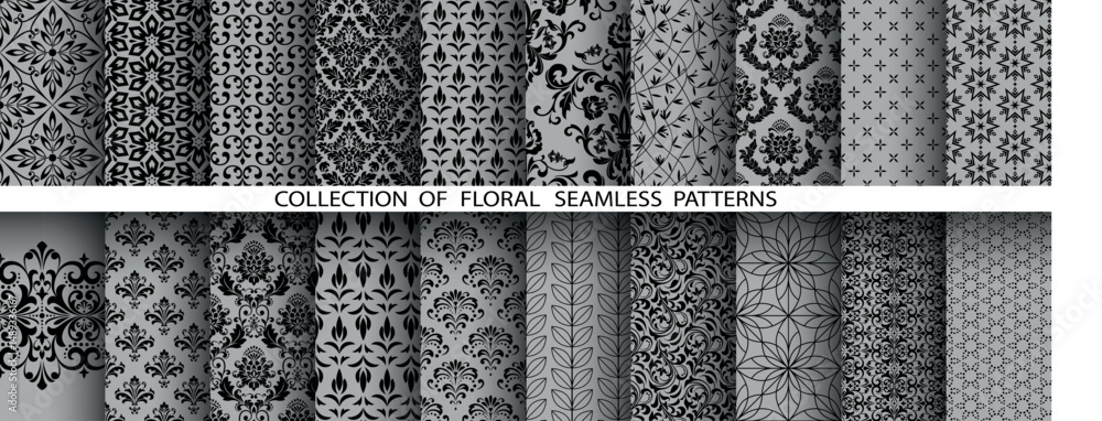 Aufkleber geometric floral set of seamless patterns. gray and black vector backgrounds. damask graphic ornamen