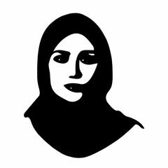 black and white portrait of a woman, Hijab lady black silhouette 