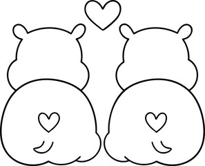 Cute animal couple illustration featuring two hippos with hearts