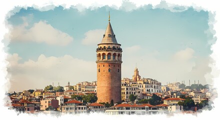 Naklejka premium Galata Tower in Istanbul with sky and cityscape background 