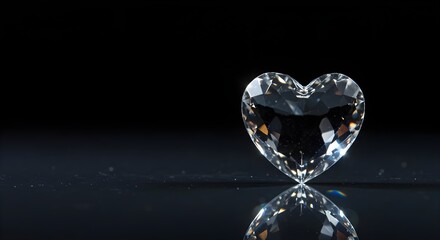 Shining Heart-Shaped Gem on Reflective Surface with Dark Background