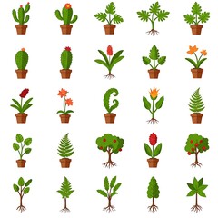 A vector set of tree icons showcases a natural collection of floral plant illustrations for eco-friendly design