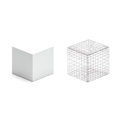 Fototapeta premium A blank gray 3D cube illustration, resembling a cardboard package or building block