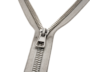 Close up macro shot of a silvery metal zipper against gray background transparent background Generative AI
