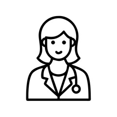 Obraz premium Female doctor with stethoscope in simple line art style, concept of Medical Vector Icons 