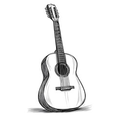 Professional Black and White Cartoon Vector Illustration of a Guitar for Versatile Use