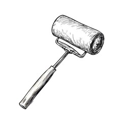 Professional Hand-drawn Sketch of Wall Paint Roller on White Background for Designers