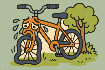 a bike crying because of a flat tire