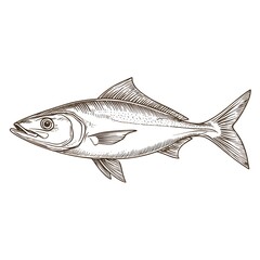 Detailed Hand Drawn Mackerel Sketch Symbol Isolated on White Background for Graphic Design Projects