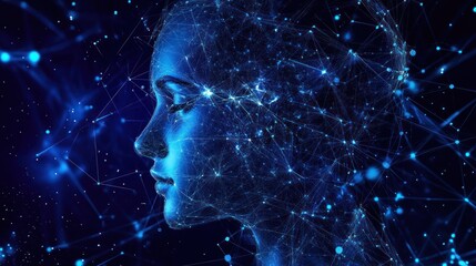 Glowing network lines forming a womans face digital art