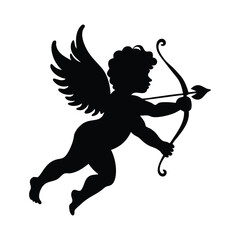 Fototapeta premium Cupid with Bow and Arrow silhouette vector illustration 