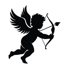 Cupid with Bow and Arrow silhouette vector illustration 
