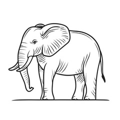 Obraz premium Elephant standing on flat ground in simple line art style - Concept of idea design for t-shirt 
