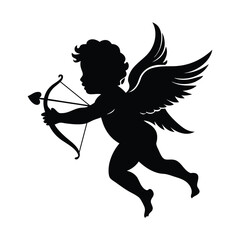 Fototapeta premium Cupid with Bow and Arrow silhouette vector illustration 