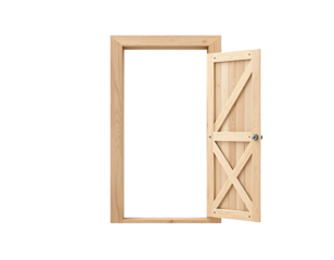 Wooden Door with Rustic Design and Transparent Background