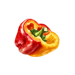 Half a Red and Yellow Bell Pepper, Vibrant Watercolor Style
