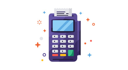 Cash register with receipt in colorful flat design style  