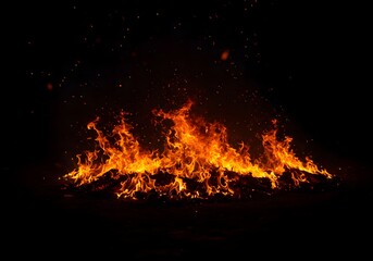 Close-up of Intense Flames on Black Background - Real Fire Texture for Effects and Design