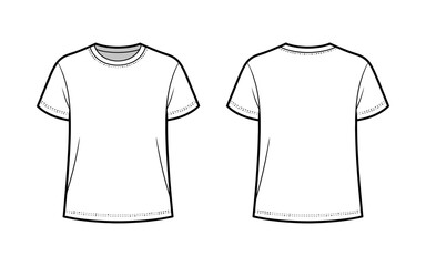 T-shirt template. Front and back view in black contour