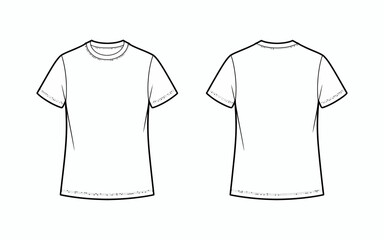 T-shirt template. Front and back view in black contour