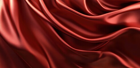 Obraz premium smooth flowing red satin fabric with glossy texture and elegant folds creating a luxurious and rich appearance