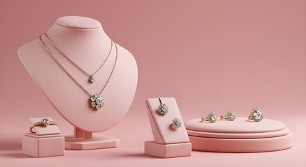 Elegant Jewelry Display on Soft Pink Background for High Quality Showcase