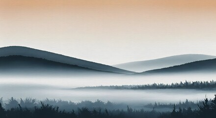 Serene Minimalist Watercolor Landscape with Soft Mountain Silhouettes