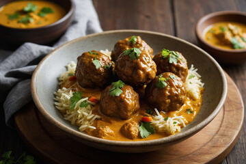 Creamy Malai Kofta curry with garnish. Delicious Indian vegetarian dish.