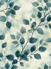 Elegant watercolor leaves in soft blue tones with a dreamy background, perfect for nature-inspired projects and designs