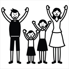 Joyful Family Group Illustration with Raised Hand