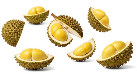 Fresh Durians Isolated on White Background for Culinary Use and Art