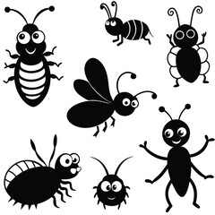 cute cartoon insect characters set funny happy sm