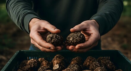 Fresh Truffles Harvesting in Hands with High Quality Nature Light