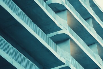 Obraz premium Concrete Modern Architecture, Building Exterior With Balconies, Repeating Pattern