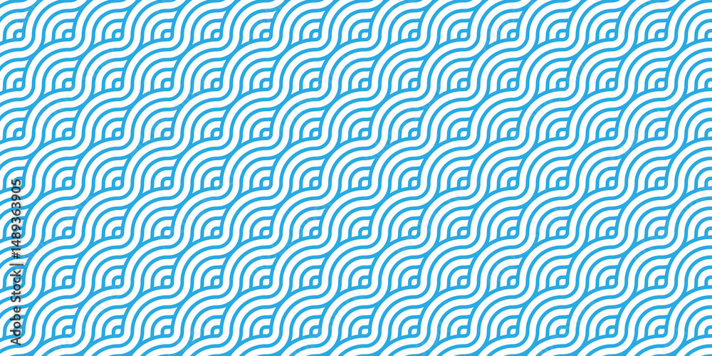 Poster overlapping pattern minimal diamond geometric waves spiral abstract circle wave line. blue seamless 