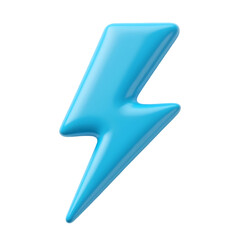 A glossy light blue lightning bolt symbol  in a minimalist style design isolated on transparent background