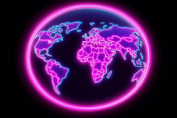 Obraz premium Neon World Map Glow: Global Connections & Technology