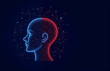 Digital Brain Silhouette with Tech Elements